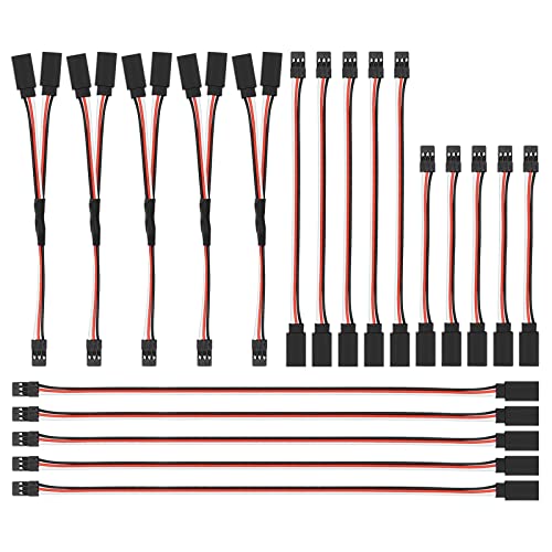 20pcs RC Servo Extension Cable, 3-pin Servo Extension Wire Cable Cord, 30cm/15cm/10cm Male to Female Servo Extension for RC Car or Airplanes(1 to 2 Y 15cm/30cm/15cm/10cm, 5pcs Each) - size: 10/15/30cm each 5pcs (Mixed)