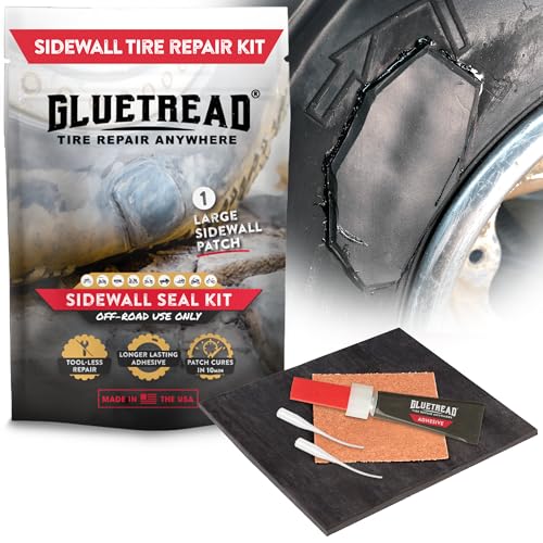 GlueTread Sidewall Tire Repair Kit, ATV UTV Tire Patch Kit Heavy Duty 4x4 | Glue Tread Tire Patches Heavy Duty, Tubeless Off Road Emergency Sidewall Fix, No Wheel Removal, Jeep, Truck, Tractor, SXS