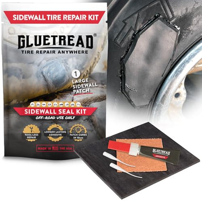 GlueTread Sidewall Tire Repair Kit, ATV UTV Tire Patch Kit Heavy Duty 4x4 | Glue Tread Tire Patches Heavy Duty, Tubeless Off Road Emergency Sidewall Fix, No Wheel Removal, Jeep, Truck, Tractor, SXS