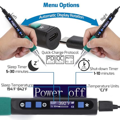 WEP 928D-IV Soldering Iron Kit with Fast Heating with C235 Tip, Dynamic Screen, Compact USB Soldering Iron with Tool Bag, Multi-Functional Cover, Type-C Charging, Sleep Mode, PD/QC Protocols - style: Upgraded Style