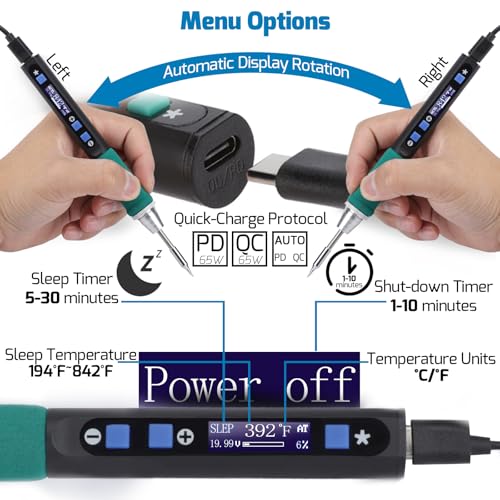 WEP 928D-IV Soldering Iron Kit with Fast Heating with C235 Tip, Dynamic Screen, Compact Digital Soldering Iron with Multi-Functional Cover, Type-C Powering, Sleep Mode, PD and QC Protocols - style: Basic Style