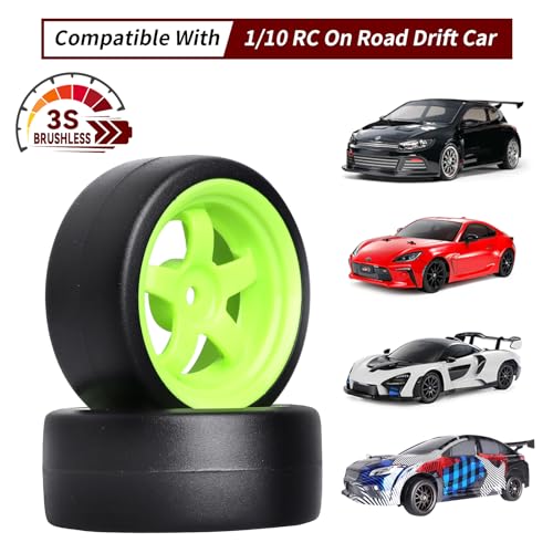 CrazayHobby RC Drift Wheels and Tires Hard Plastic Slick Tires 12mm Hex for 1/10 Traxxas 4Tec 2.0 3.0 Tamiya TT01 TT02 HPI HSP MsST On-Road Car
