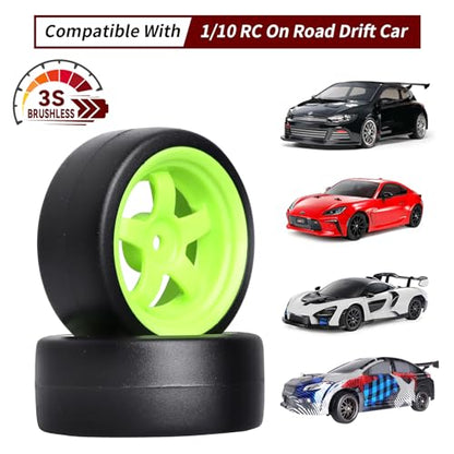 CrazayHobby RC Drift Wheels and Tires Hard Plastic Slick Tires 12mm Hex for 1/10 Traxxas 4Tec 2.0 3.0 Tamiya TT01 TT02 HPI HSP MsST On-Road Car