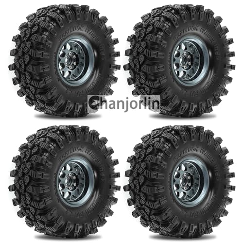 2.2 inch RC Crawler Tires and Beadlock Wheels Rims OD 5.35'' 1:10 Soft Rubber Mud All Terrain Tyres for 1/10 1/8 Rock Crawler Car Traxxas TRX4 Axial SCX10 II RC4WD CC01 Gen8 (Titanium) - color: Titanium