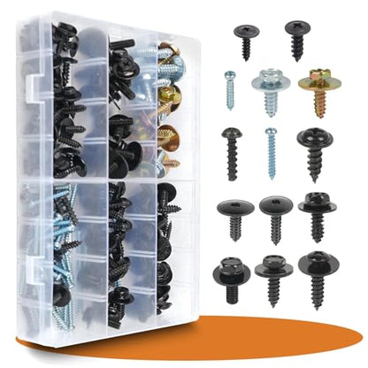 OTUAYAUTO 160Pcs 14Sizes Metal Car Screw, Body Bumper Hood Retainer Clips | with Phillips Round Head Self, Tapping Screws, Bumper Fender Liner & Hood Retainer Clips for Most Cars - size: 160Pcs 14 Sizes Clips