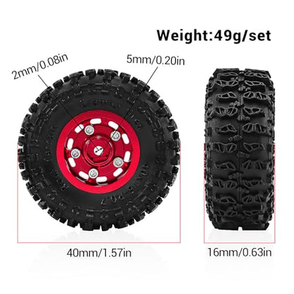 0.7 Inch RC Crawler Tires and Wheels Set 40×16mm for 1/30 Scale Axial SCX30 (Black) - color: Black
