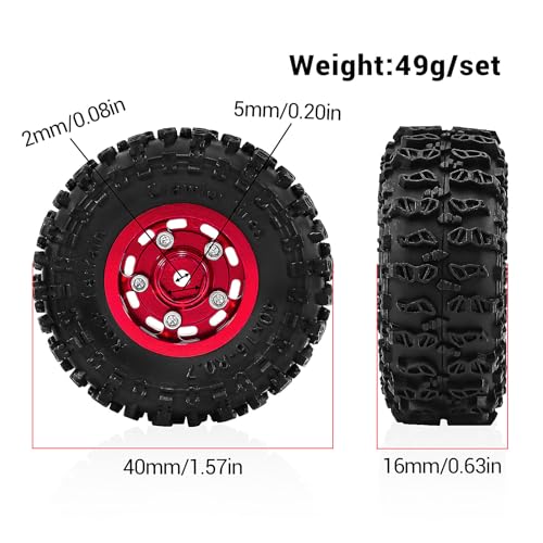0.7 Inch RC Crawler Tires and Wheels Set 40×16mm for 1/30 Scale Axial SCX30 (Black) - color: Black