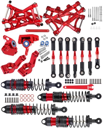 Big Bore RC Shocks Upgrades Part for 1/10 Rustler/Stampede 2WD, Aluminum A Arm & Caster Block & Steering Blocks & Rear Stub Axle Carriers & Adjustable Turnbuckles Camber Link,Red - color: Red/Axle Carriers-Arm-Link-shock