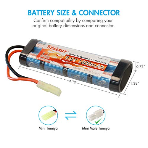 Tenergy 9.6V Airsoft Battery 1600mAh NiMH Flat Battery Pack w/Mini Tamiya Connector for Airsoft MP5, Scar, M249, M240B, M60, G36, M14, RPK, PKM