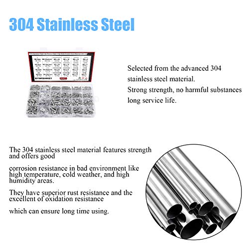 DYWISHKEY 1220 PCS M2 M3 M4 M5, 304 Stainless Steel Hex Button Head Cap Bolts Screws Nuts Washers Assortment Kit with Hex Wrenches - color: silver