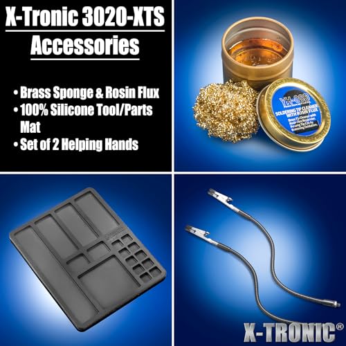 The Original X-Tronic 3020-XTS • 75W Soldering Iron Station Kit • 2 Helping Hands • Silicone Tool Mat • 5 Extra Tips • 50g Roll of Solder • Brass Sponge • Cleaning Flux • C/F Conversion • Auto Sleep! - style: Classic Style - 5 Extra Solder Tips