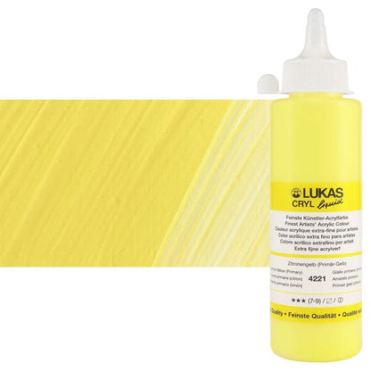 Lukas Cryl Liquid Soft Body Acrylic Paints for Painting - Professional Low Viscosity - 250 ml Bottle Lemon Yellow (Primary) - color: Lemon Yellow (Primary)