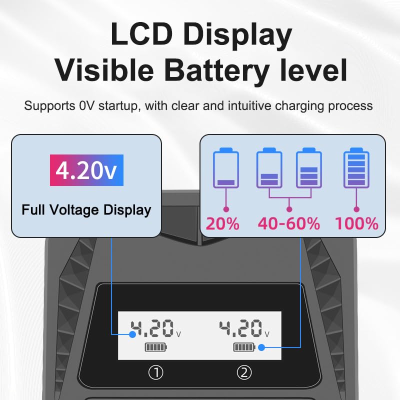 Smart LCD USB Charger, Compatible with 18650 4.2V Rechargeable Lithium Batteries, Supports 1/2/4 Slots, and Compatible with 1.2V NiMH AA/AAA Batteries，Rechargeable Lithium aa Batteries - color: 2 Slots