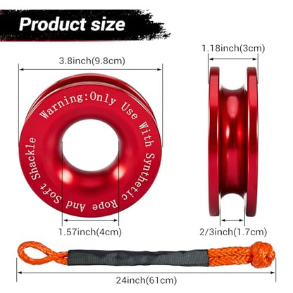 Soft Shackle & Recovery Ring Set 2pcs 1/2"x22" Synthetic Winch Rope 56,000lbs Breaking Strength, 1pcs Snatch Ring for ATV UTV SUV Truck Offroad Vehicle Orange - size: Orange Shackles+ Red Ring