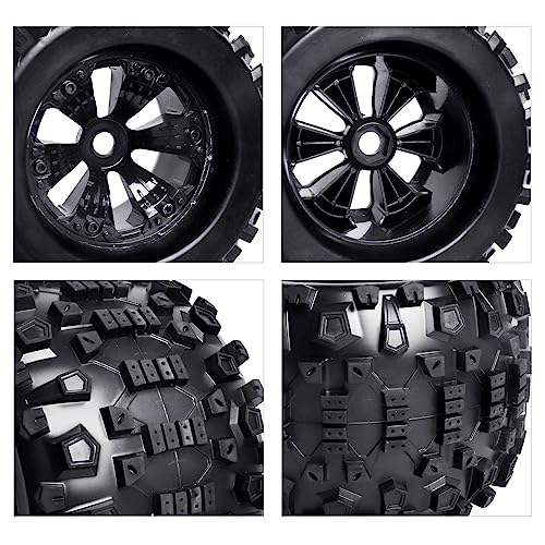 HobbyPark Pre-Glued 1/8 Truck Tires and Wheels 17mm Hex for Traxxas Maxx T-maxx E-Revo Revo 3.3 Arrma Kraton Notorious 6s Redcat Kaiju Shredder JLB Cheetah RC Monster(4-Pack)