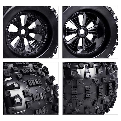 HobbyPark Pre-Glued 1/8 Truck Tires and Wheels 17mm Hex for Traxxas Maxx T-maxx E-Revo Revo 3.3 Arrma Kraton Notorious 6s Redcat Kaiju Shredder JLB Cheetah RC Monster(4-Pack)