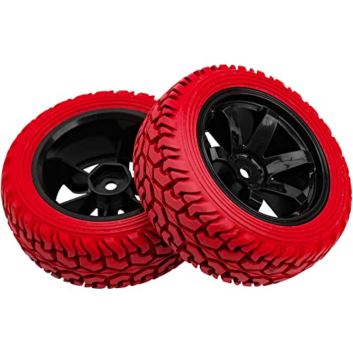 75mm/2.95'' Rubber Tires & Plastic Wheel Rims 12mm Hex Hub Compatible with Traxxas 4tec 2.0 HSP Tamiya HPI Kyosho 1/10 On-Road Touring Car, WLtoys 1/14 144001 RC Buggy (Red) - color: Red