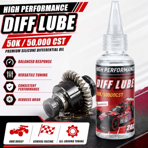2 OZ RC Differential Oil 50K CST, Silicone RC Diff Fluid for Sealed Differentials, High Viscosity Car Differential Oil for Lubricating R/C Cars & Trucks, Radio Controlled Electric Vehicles - color: Red, style: 50K