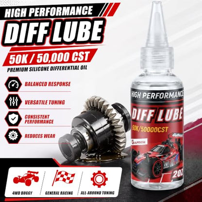 2 OZ RC Differential Oil 50K CST, Silicone RC Diff Fluid for Sealed Differentials, High Viscosity Car Differential Oil for Lubricating R/C Cars & Trucks, Radio Controlled Electric Vehicles - color: Red, style: 50K