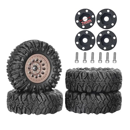 1.3” All-Terrain Tire and Wheel Set, Metal Beadlock 5mm & 7mm Hex Wheels for SCX24 TRX4M 1/12 1/14 1/18 1/24 RC Crawler Car (B, Bronze) - color: B, Bronze
