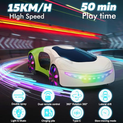 Gesture Sensing Remote Control Car - 2.4GHz Drift RC Stunt Car with Light Spray & Music,360° Rotate Hobby RC Cars Toy for Kids 8-12