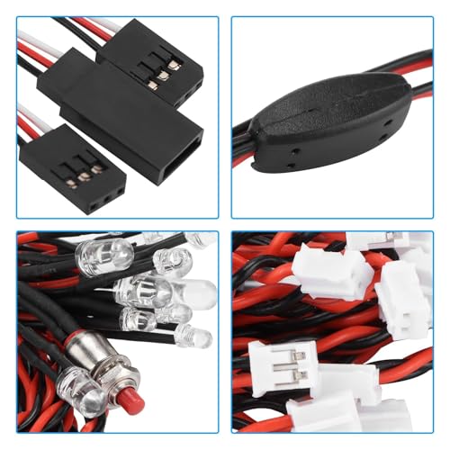 12 RC Car Headlights Taillight Flashing Light System Smart Simulation RC Truck Led Lights Lamp Kit for Tamiya/HSP CC01 1/10 1/8 Cars, Crawler, Off-Road, Sport Racing, Steering, Brake