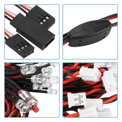 12 RC Car Headlights Taillight Flashing Light System Smart Simulation RC Truck Led Lights Lamp Kit for Tamiya/HSP CC01 1/10 1/8 Cars, Crawler, Off-Road, Sport Racing, Steering, Brake