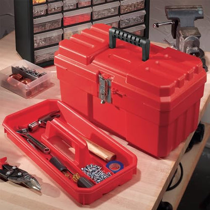 Akro-Mils 14-Inch Plastic Toolbox w/Removable Tray, Steel Latch & Padlock Eye, Industrial-Grade Tool Box/Tools, Crafts, First Aid & Hobby Supplies, 14" x 8" x 8", Made in USA, Red (09514) (Pack of 6) - color: Red, size: 14-Inch x 8-Inch x 8-Inch (Pack of