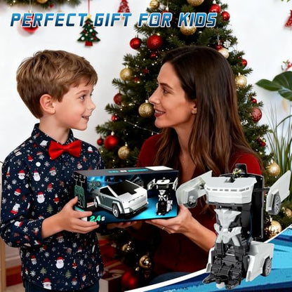 Remote Control Cyber Truck Toy for Boys, 2.4GHz RC Transform Pickup Cars Robot Toy, 1:18 Scale One-Button Deformation 360°Rotation with Lights, Gifts for Boys Age 3 4 5 6 7 8 9 10 11 12 - style: Cyber Pickup Truck