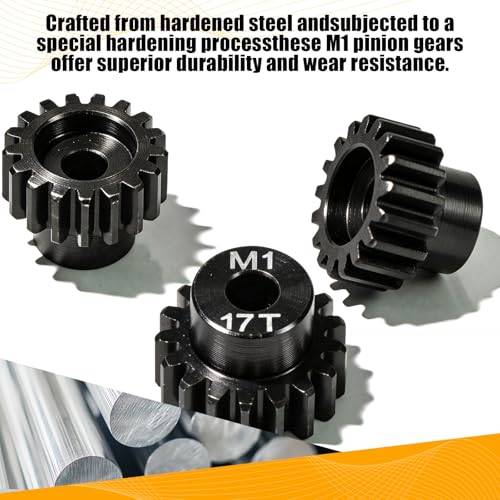 M1 Gear 17T 5mm Bore 3-Pack – High-Precision Hardened Steel Motor Pinion Gear for 1/8 1/10 RC Crawler, Monster Truck, Short Course Truck & Boat (Compatible with Traxxas Axial, FMS, HSP Redcat Losi) - style: M1 3Pcs 17T