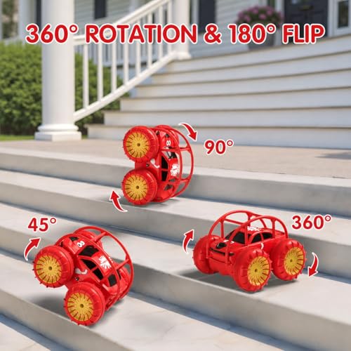 Remote Control Car, Fast Direct Charging RC Cars Amphibious 360° Rotating LED Rechargeable Stunt Car 2.4Ghz 4WD All Terrain RC Race Cars Toy Christmas Birthday Gift for Kids Boys Girls Aged 3-12 years - color: Red