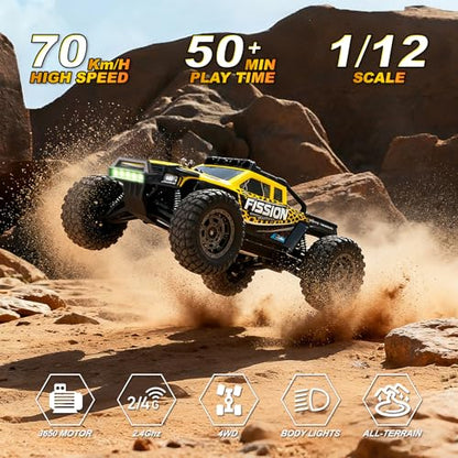 A ALPHA Brushless High-Speed 4WD RC Truck with Metal Drivetrain, Upgrade-Free 1/12 RC Truck Designed for Fast, Aggressive Driving