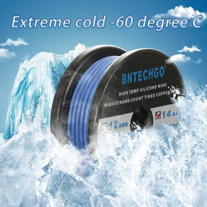 BNTECHGO 14 Gauge Silicone Wire Blue 50ft Stranded Tinned Copper Wire | Flexible 14 AWG Stranded Wire Silicone Rubber Insulation For RC Models, Drone, Robot, Battery, EV Charger, 3D Printer, DIY - color: Blue, size: silicone wire 50ft