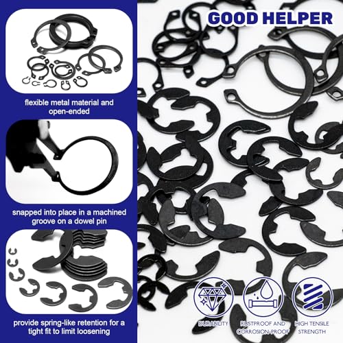 870Pcs Alloy Steel M4-M28 C-Clip External Circlip Snap Rings and 1.5mm-10mm E-Clip Retaining Rings with Snap Ring Pliers for Automobiles Motorcycle Lawnmowers Electrical Appliances