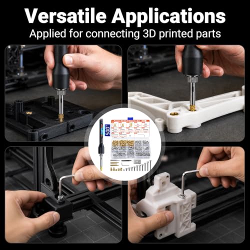 Preciva Heat Set Insert Tool, M5 Threaded Inserts Screw Kit for 3D Printing | Complete Set of Inserts, Soldering Irons & Tips, for 3D Printing, Plastic, DIY, for Surface Finishing & Modification, 261Pcs - size: M5