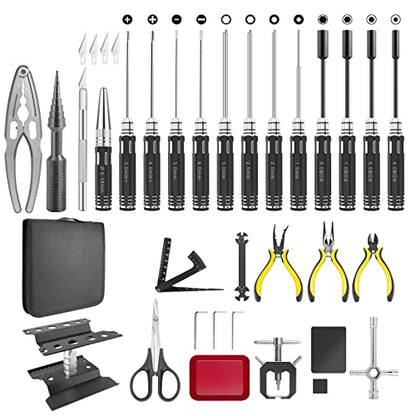 RC Tool Kit 26in1 RC Car Tool Kit Multi RC Tools Screwdriver Pliers Set Flat, Phillips, Hex, RC Car Tool Set Box for RC Car Drone 1/8 1/10 Traxxas Axial Arrma Redcat Losi RC Repair Tool Box