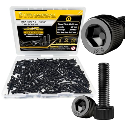 M3 x 20mm Screws 220pcs, Hex Socket Head Cap Screws Bolts M3 x 20 Bolts, 12.9 Grade Alloy Steel, Black Zinc Plated, Allen Socket Drive, Fully Threads, Machine Screws - size: M3*20mm 220pcs