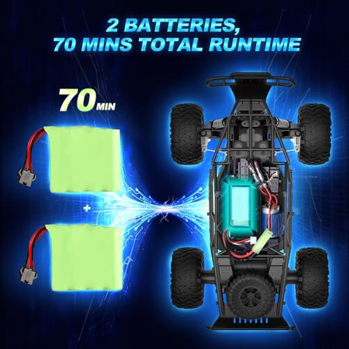 Remote Control Car 2.4GHz High Speed 25 km/h Off-Road RC Car 1:16 Two Rechargeable Batteries & 70+ Min Playtime Remote Control Monster Truck Gift for Kids and Adults | Off-Road RC Car 1:16 Two Rechargeable Batteries & 70+ Min Playtime RC Monster Truck Gif