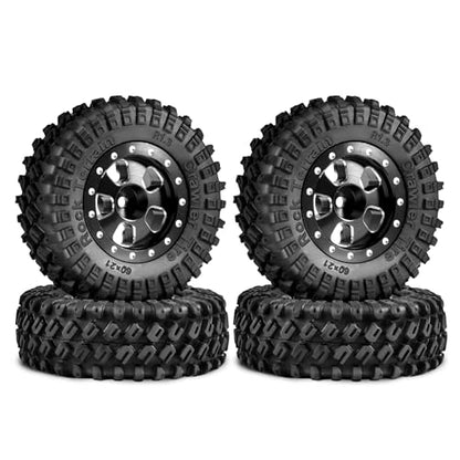 1.3" RC Crawler Tires & Aluminum Beadlock Wheels Rock Terrain Rubber Tires for 1/18 TRX4M, 1/24 SCX24 & Upgraded RC Rock Crawler