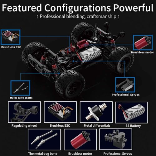 60 km/h Remote Controlled Car with Brushless Motor, 1/10 High Speed 4WD Offroad RC Truck, Waterproof RC Buggy All Terrain for Adults, 3 Batteries (Blue) - color: Kf10,3 Batties,blue