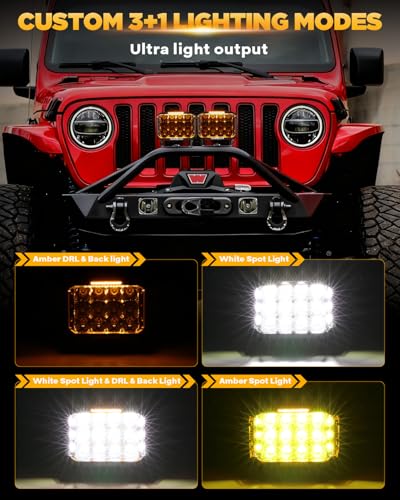 Auxbeam V-MAX Series 7" 204W Cube LED Light Pod 270° Side Shooter Light Bar | 204W 24000LM Pod Lights, Spot Flood Combo Beam, Offroad Light with DRL & Back light, IP67 Waterproof, with Harness Kit - color: 7*5in Cube LED Pod