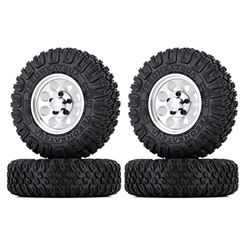 4PCS 1.55inch Tyres Beadlock Plastic Wheel Rims Hub Rubber Tires Set Compatible with 1:10 RC Crawler Axial AX90069 D90 TF2 Tamiya CC01 LC70 MST JIMNY (White) - color: 85mm-white
