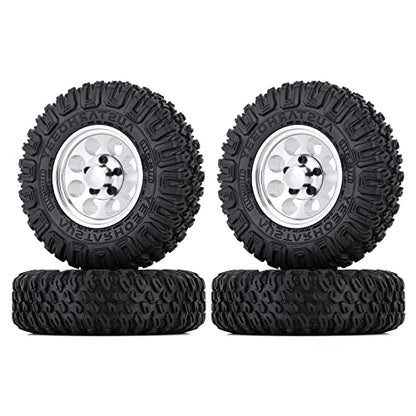 4PCS 1.55inch Tyres Beadlock Plastic Wheel Rims Hub Rubber Tires Set Compatible with 1:10 RC Crawler Axial AX90069 D90 TF2 Tamiya CC01 LC70 MST JIMNY (White) - color: 85mm-white