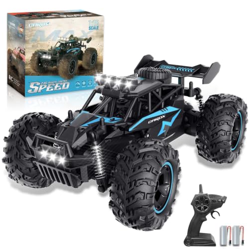 Carox Remote Control Car & RC Cars, 2.4GHz 25KM/H High Speed RC Car, 1:18 Off-Road Monster Truck with LED Lights and 1800mAh Rechargeable Battery–Blue - color: Blue