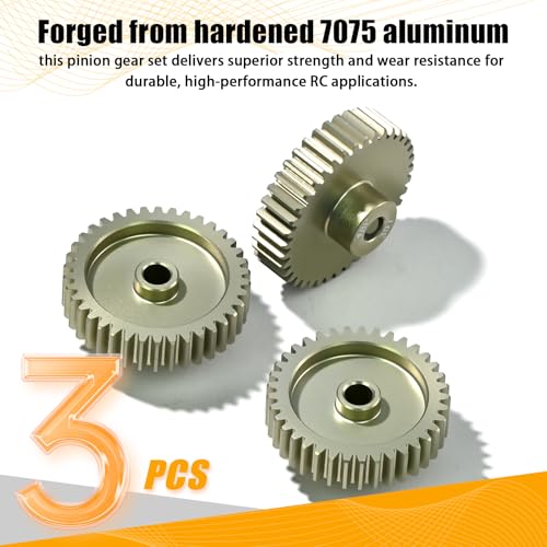 3PCS 48P Pinion Gear Set 7075 Aluminum Alloy 3.175mm Shaft 37T 38T 39T with Screws & Hex for 1/10 RC Arrma Traxxas HPI Sakura Losi Axial SCX10 Tamiya Monster Truck Buggy Motor Gears Upgrade - size: 37 38 39T