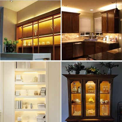 Premium LED Light Strips Kit: 6 x 12 Linkable Bars + Rocker Switch for Warm White Ambient Lighting in Cabinets, Closets, Shelf, Display Case, Showcase Lighting, 3000K Warm White | 3000K Warm White, PCB Cabinet Lighting for Kitchen Shelf, Display Case, Boo
