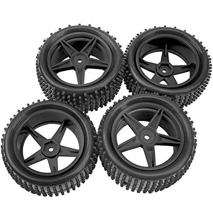 4Pack HIRCQOO OD 88mm/3.46" Front & Rear Rubber Plastic Wheel Rims Tires 12mm Hex Hub Compatible with Redcat Tornado Shockwave HPI HSP ExceedRC Kyosho 1/10 Scale Off Road Buggy (Black) - color: Black