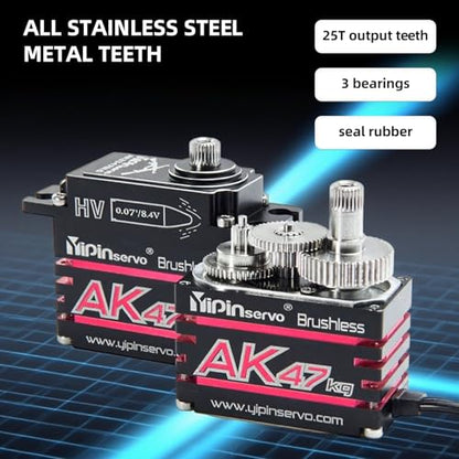 AK47 47KG Brushless Digital Servo, IP67 Waterproof CNC Aluminum HV Motor, 0.07s Speed for Traxxas TRX4 Axial SCX10 1/10 RC Cars (270 Degree) - style: 270 Degree