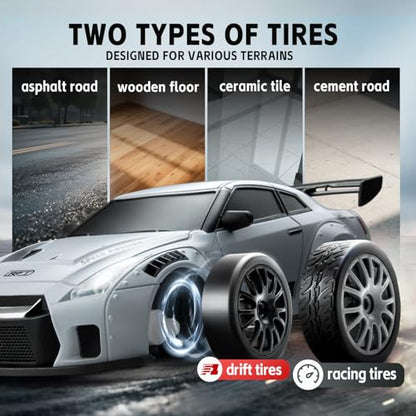 1/24 4WD RC Drift Car, 2.4GHz 20KM/H High Speed Remote Control Racing Car with Drifting Tires, Gift for Kids Adults - color: White