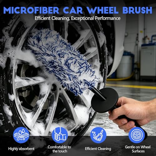 wuyaoyao 2PCS Microfiber Wheel Brush Set, Car Wheel Cleaning Brush with Car Wash Mitt, Soft Rim Cleaner Wash Brushes, Non Scratch & Highly Water Absorption, Automotive Cleaning Supplies (Blue, 2 PCS) - color: Blue, 2 PCS